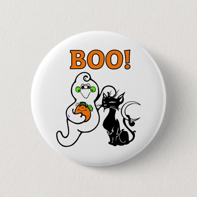 Friendly Ghost and Black Cat 2 Inch Round Button (Front)