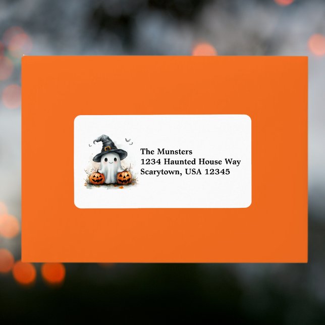 Friendly Ghost Black Witch's Hat & Bats Halloween Label (Creator Uploaded)