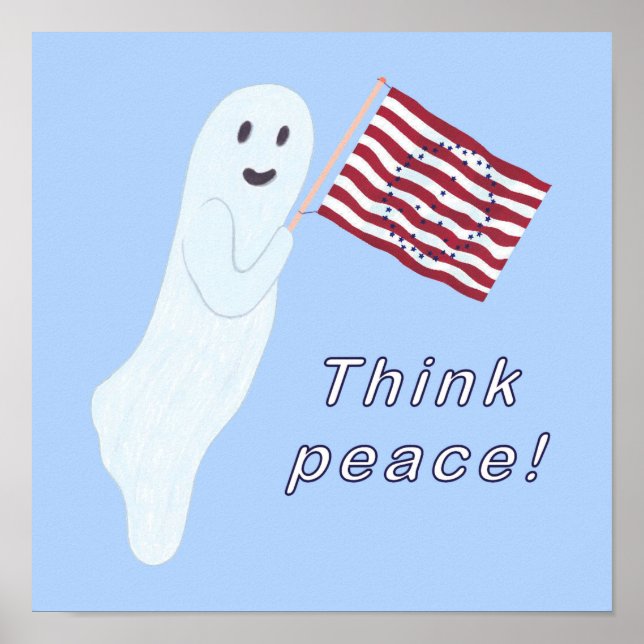 Friendly ghost holding U.S. flag with peace sign (Front)