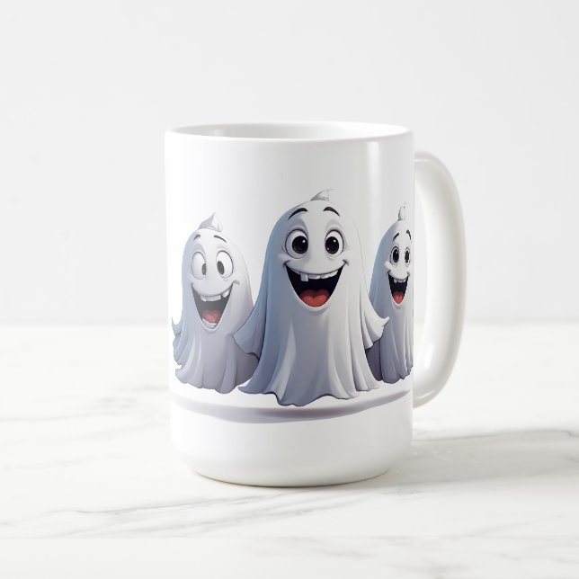 Friendly Ghost Trio Sharing Halloween Fun Tonight  Coffee Mug (Front Right)