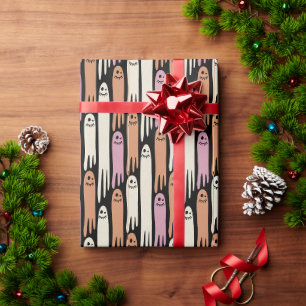 Friendly Ghosts in Cream Orange and Pink Wrapping Paper