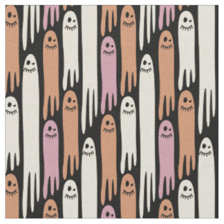Friendly Ghosts retro colours on black – Halloween Fabric