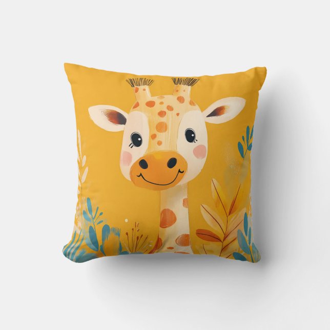Friendly GIraffe Kids  Illustration Safari Theme  Throw Pillow (Front)