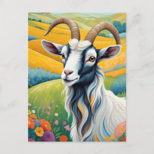 Friendly Goat With Colourful Vibrant Hills Postcard