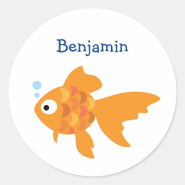 Friendly Gold Fish Illustration Classic Round Sticker (Front)