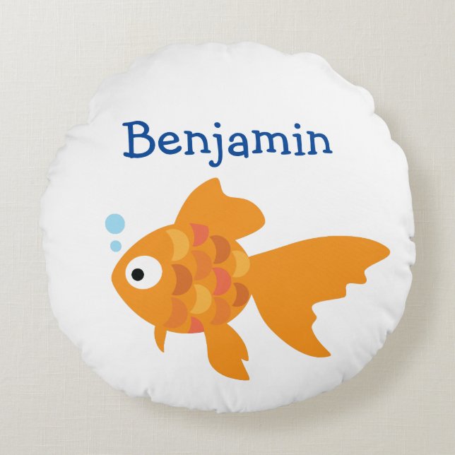 Friendly Gold Fish Illustration Round Pillow (Front)