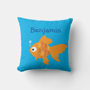 Friendly Gold Fish Illustration Throw Pillow