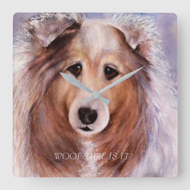 FRIENDLY GOLDEN COLLIE SQUARE WALL CLOCK (Front)