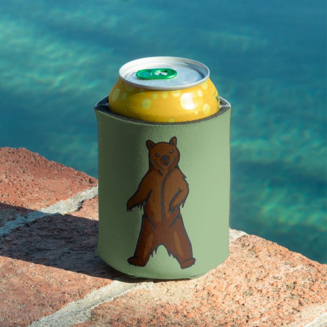 Friendly Green Brown Grizzly Bear Can Cooler (In Situ Pool)