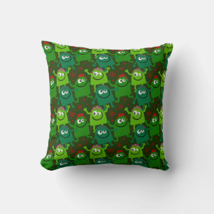 Friendly Green Cartoon Monsters Throw Pillow