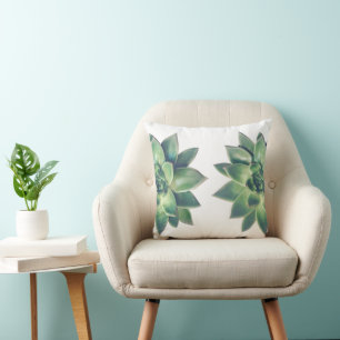 Friendly Green Succulent Plants on White Throw Pil Throw Pillow
