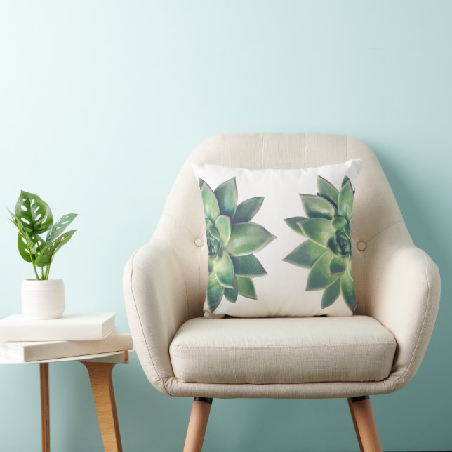 Friendly Green Succulent Plants on White Throw Pil Throw Pillow (Chair)