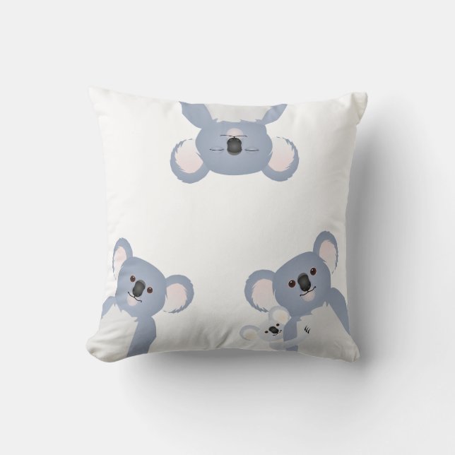 Friendly Grey Koala Group Hanging Out Throw Pillow (Front)