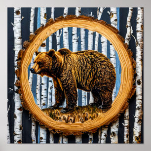Friendly Grizzly Bear Cartoon Nature Scene 🐻🌲✨🌿 Poster