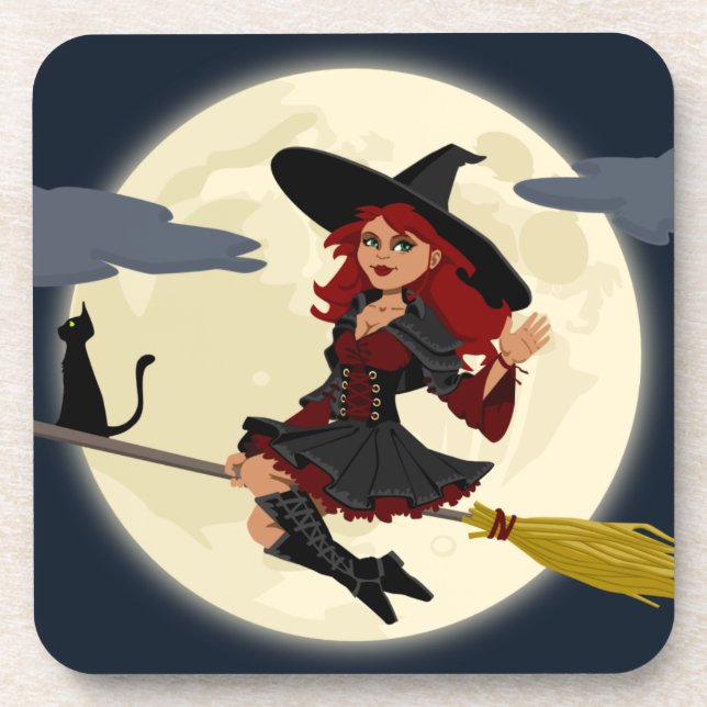 Friendly halloween witch kids coaster (Front)