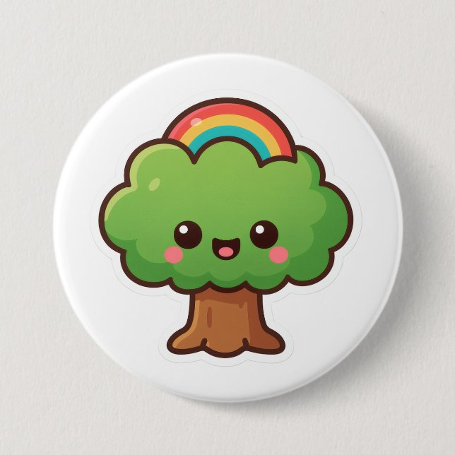 Friendly Kawaii Tree 3 Inch Round Button (Front)