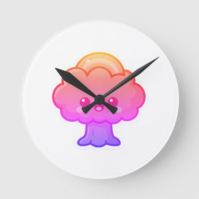 Friendly Kawaii Tree Round Clock (Front)