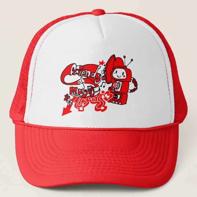 Friendly music robot trucker hat (Front)