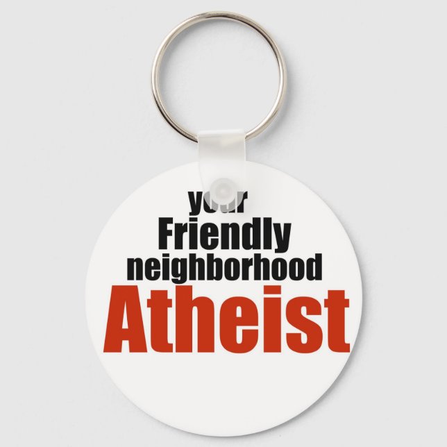 Friendly neighbourhood atheist keychain (Front)