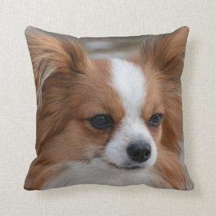 Friendly Papillon Puppy Dog Throw Pillow