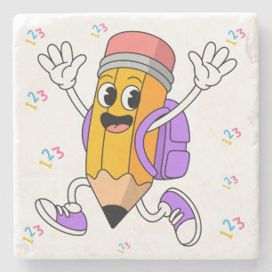 Friendly Pencil Back to School Design.  Stone Coaster