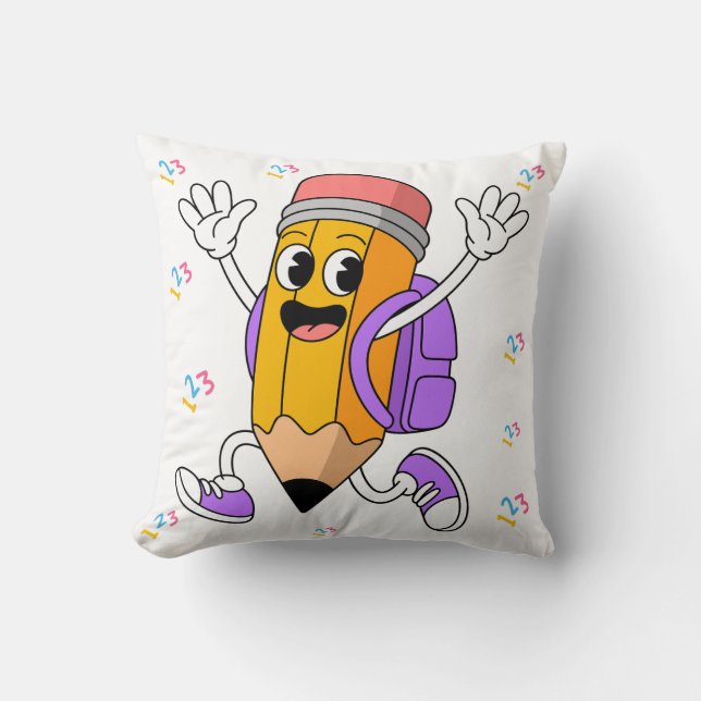 Friendly Pencil Back to School Design.  Throw Pillow (Front)