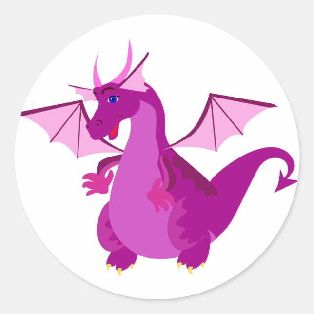 Friendly Purple and Pink Dragon Classic Round Sticker (Front)