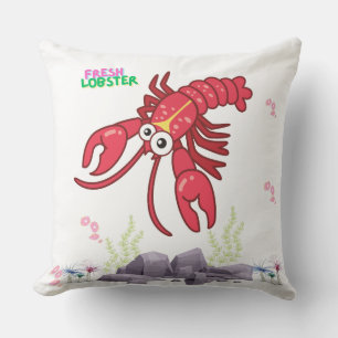 Friendly red lobster big eyes and yellow strip throw pillow