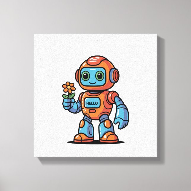 Friendly Robot Cartoon Square Canvas Print (Front)