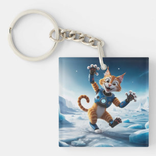 Friendly robot cat on another icy planet keychain