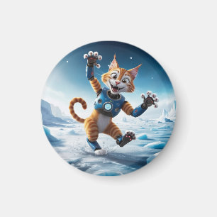 Friendly robot cat on another icy planet magnet