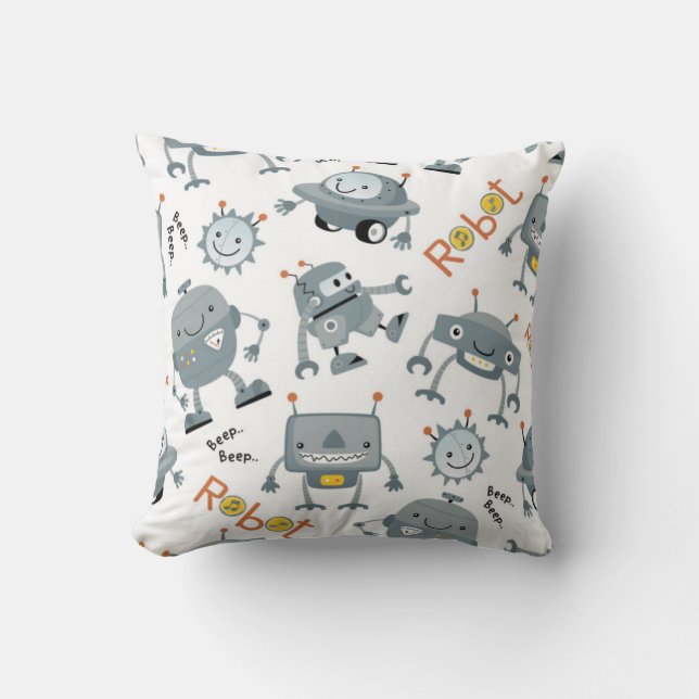 Friendly Robot Throw Pillow (Front)