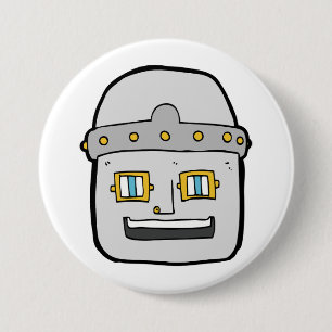 Friendly Silver Robot Head 3 Inch Round Button