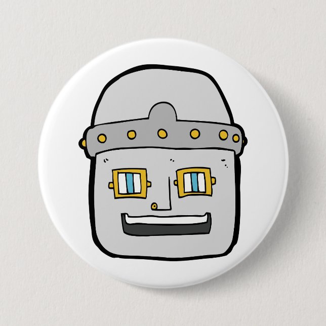 Friendly Silver Robot Head 3 Inch Round Button (Front)