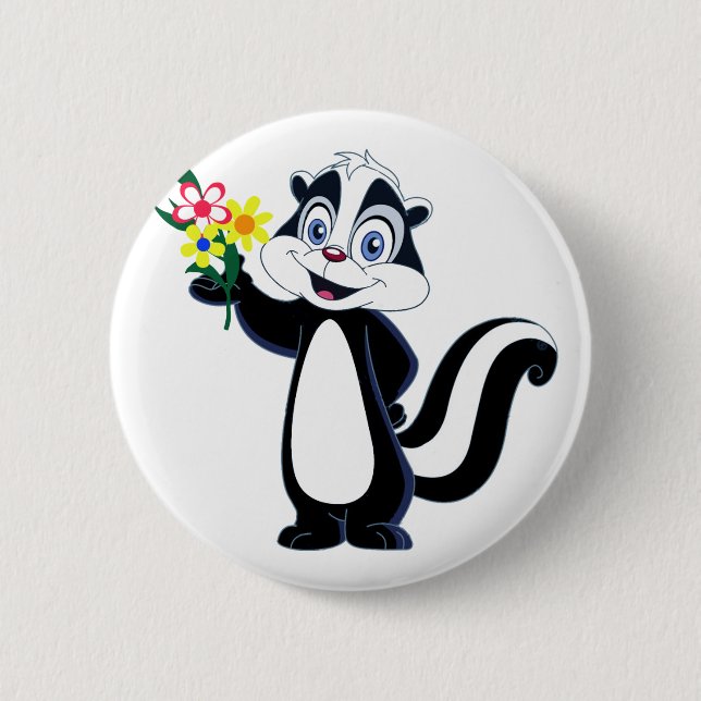 Friendly Skunk with Flowers 2 Inch Round Button (Front)