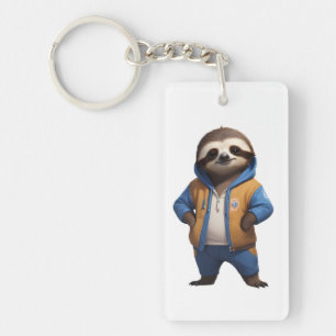 Friendly Sloth Illustration Keychain