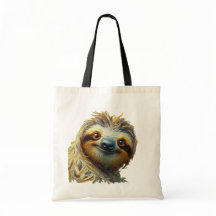 Friendly Sloth Tote Bag Oil Painting Style