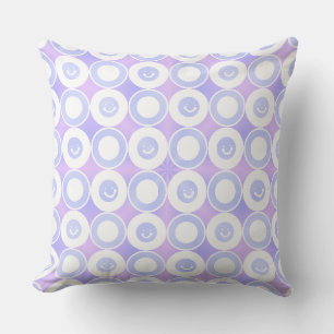 Friendly Smiles Aquamarine Purple Blueberry White Throw Pillow
