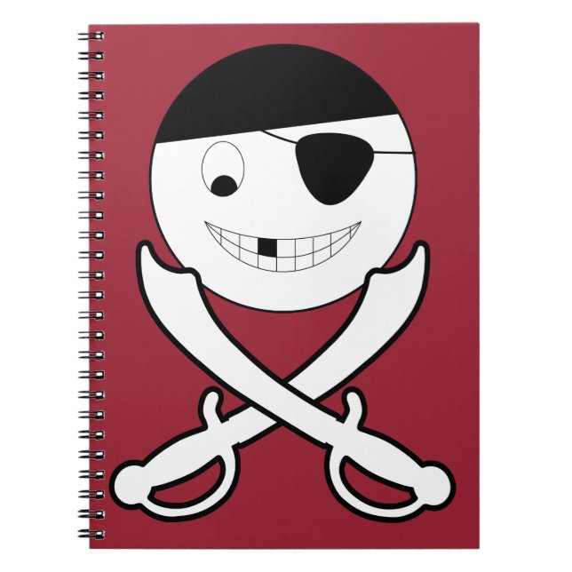 Friendly Smiling Pirate with Crossed Swords on Red Notebook (Front)