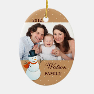 Friendly snowman north pole brown Christmas photo Ceramic Ornament