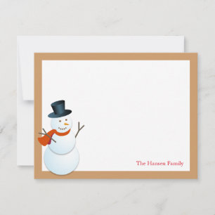 Friendly snowman north pole brown xmas thank you invitation