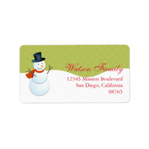 Friendly snowman north pole green return address label
