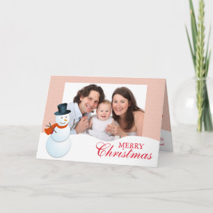 Friendly snowman north pole pink Christmas photo Holiday Card