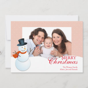 Friendly snowman north pole pink Christmas photo Holiday Card