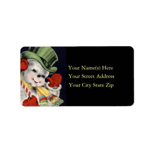 Friendly Snowman Vintage Address Label