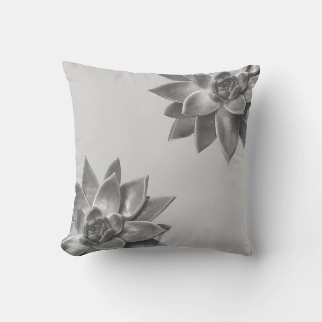 Friendly Succulent Plants on Light Silver Grey Throw Pillow (Front)