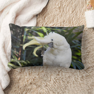 Friendly Sulphur-Crested Cockatoo Waves Hello Lumbar Pillow
