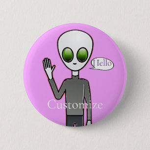Friendly Waving Alien Thunder_Cove 2 Inch Round Button