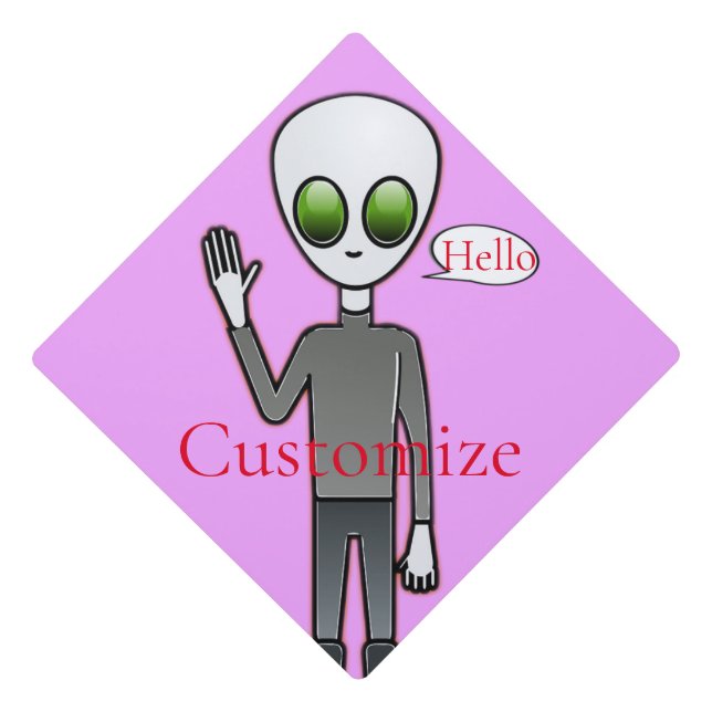 Friendly Waving Alien Thunder_Cove Graduation Cap Topper (Front)