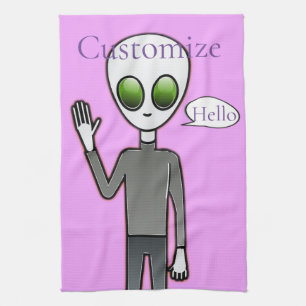 Friendly Waving Alien Thunder_Cove Kitchen Towel
